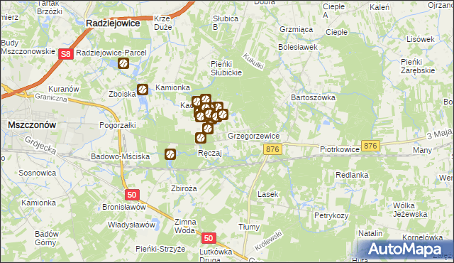 mapa Grzegorzewice gmina Żabia Wola, Grzegorzewice gmina Żabia Wola na mapie Targeo