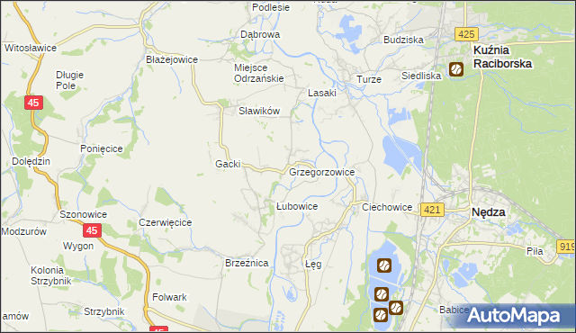 mapa Grzegorzowice gmina Rudnik, Grzegorzowice gmina Rudnik na mapie Targeo