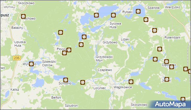 mapa Grzybowski Młyn, Grzybowski Młyn na mapie Targeo