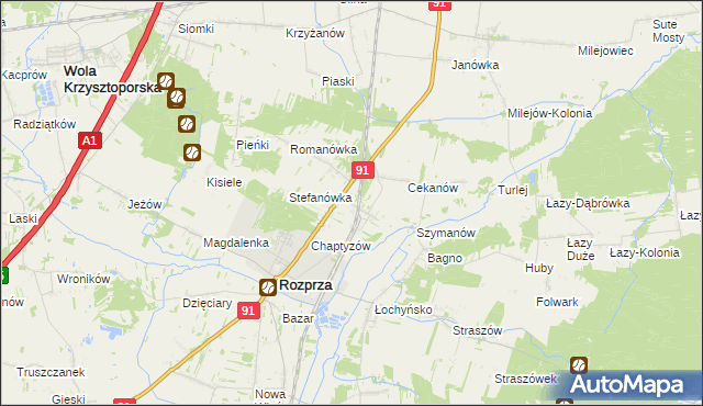 mapa Ignaców gmina Rozprza, Ignaców gmina Rozprza na mapie Targeo