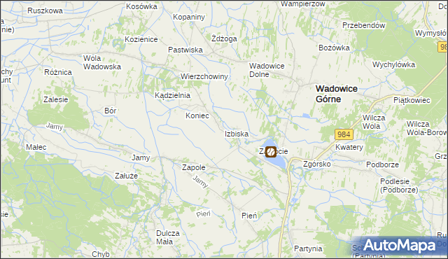 mapa Izbiska gmina Wadowice Górne, Izbiska gmina Wadowice Górne na mapie Targeo