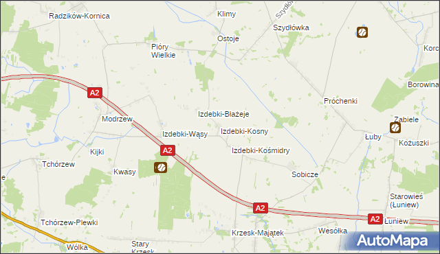 mapa Izdebki-Kosny, Izdebki-Kosny na mapie Targeo