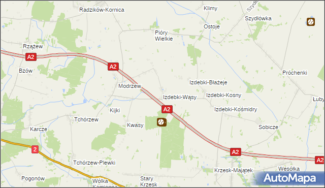 mapa Izdebki-Wąsy, Izdebki-Wąsy na mapie Targeo