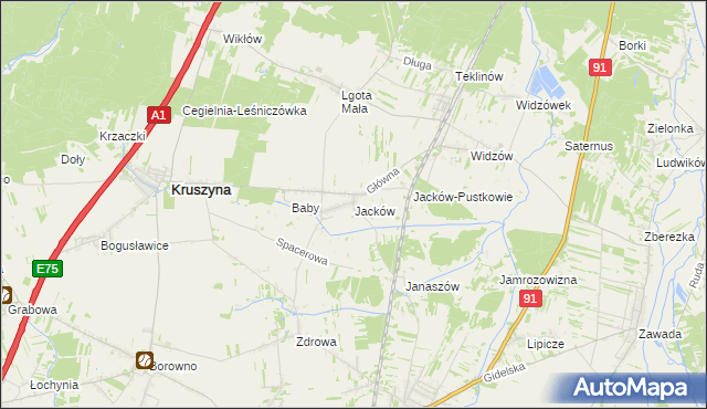 mapa Jacków gmina Kruszyna, Jacków gmina Kruszyna na mapie Targeo