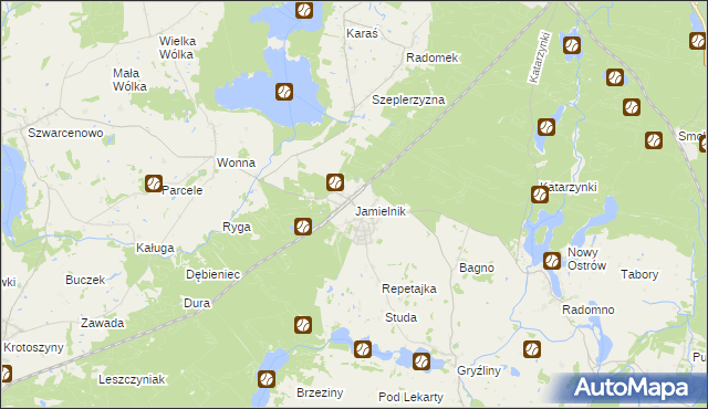 mapa Jamielnik gmina Nowe Miasto Lubawskie, Jamielnik gmina Nowe Miasto Lubawskie na mapie Targeo