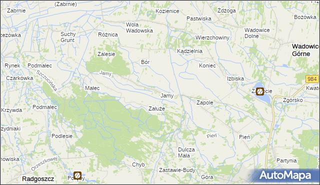 mapa Jamy gmina Wadowice Górne, Jamy gmina Wadowice Górne na mapie Targeo