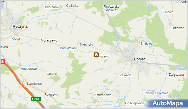 mapa Janiszewo gmina Poniec, Janiszewo gmina Poniec na mapie Targeo