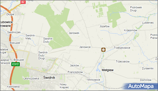 mapa Janowice gmina Mełgiew, Janowice gmina Mełgiew na mapie Targeo