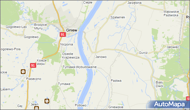 mapa Janowo gmina Kwidzyn, Janowo gmina Kwidzyn na mapie Targeo