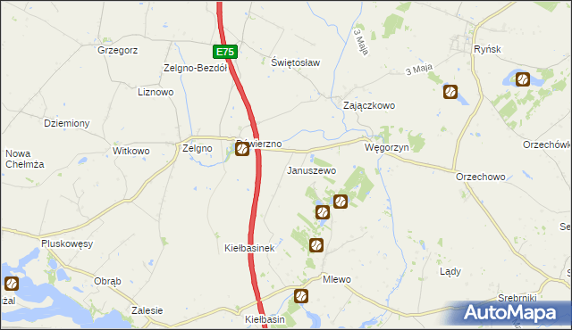 mapa Januszewo gmina Chełmża, Januszewo gmina Chełmża na mapie Targeo