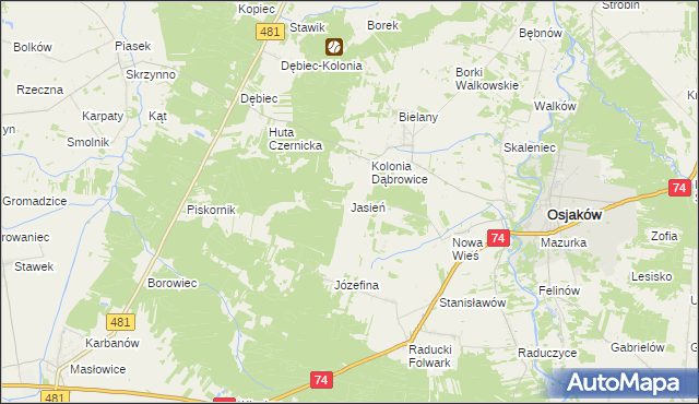 mapa Jasień gmina Osjaków, Jasień gmina Osjaków na mapie Targeo