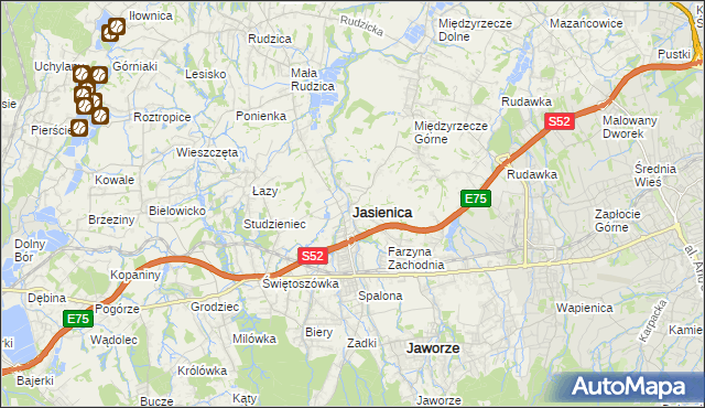 mapa Jasienica powiat bielski, Jasienica powiat bielski na mapie Targeo