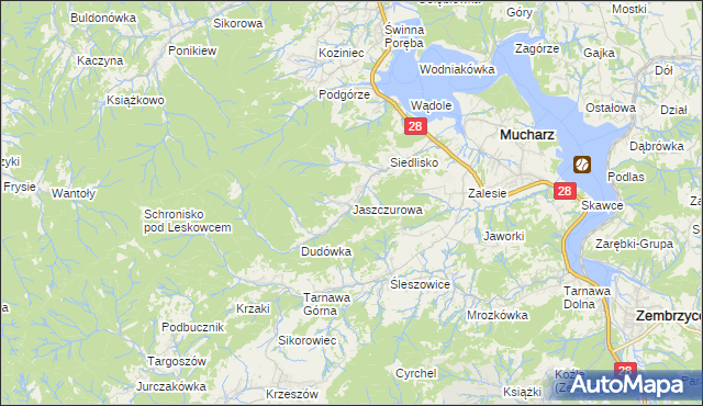 mapa Jaszczurowa gmina Mucharz, Jaszczurowa gmina Mucharz na mapie Targeo