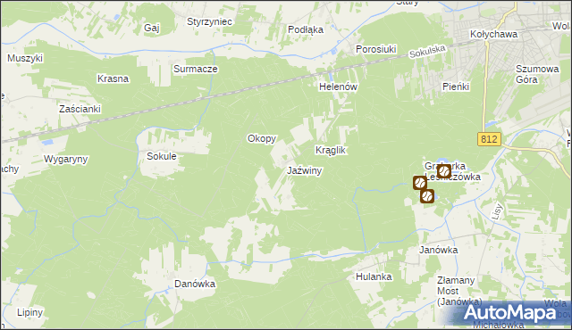 mapa Jaźwiny gmina Biała Podlaska, Jaźwiny gmina Biała Podlaska na mapie Targeo
