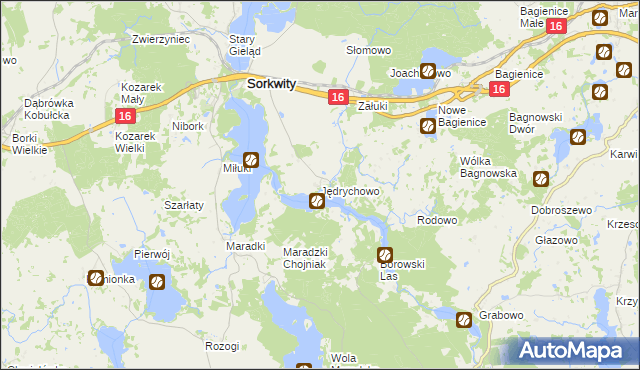 mapa Jędrychowo gmina Sorkwity, Jędrychowo gmina Sorkwity na mapie Targeo