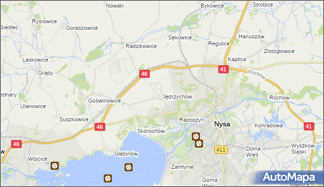 mapa Jędrzychów gmina Nysa, Jędrzychów gmina Nysa na mapie Targeo