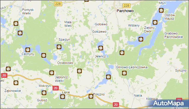 mapa Jeleńcz gmina Parchowo, Jeleńcz gmina Parchowo na mapie Targeo