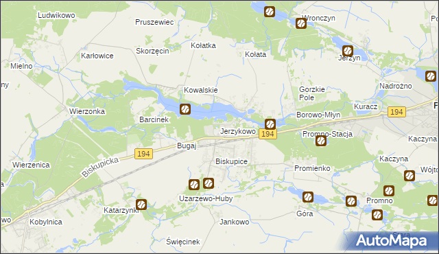 mapa Jerzykowo gmina Pobiedziska, Jerzykowo gmina Pobiedziska na mapie Targeo