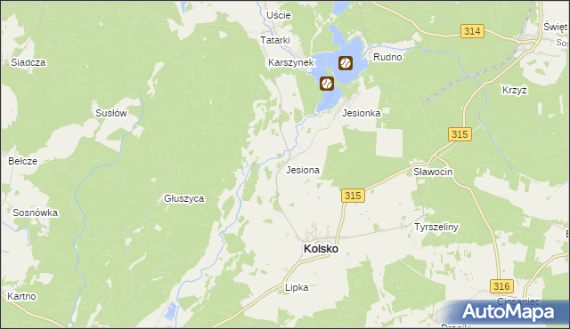 mapa Jesiona gmina Kolsko, Jesiona gmina Kolsko na mapie Targeo