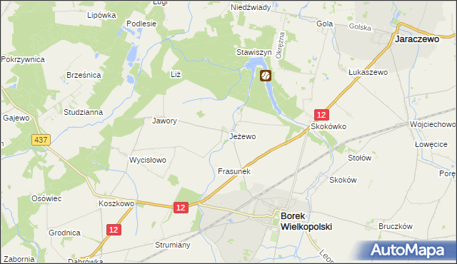 mapa Jeżewo gmina Borek Wielkopolski, Jeżewo gmina Borek Wielkopolski na mapie Targeo