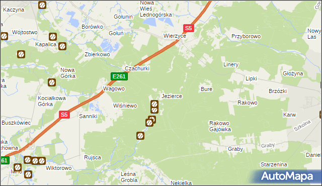 mapa Jezierce gmina Pobiedziska, Jezierce gmina Pobiedziska na mapie Targeo