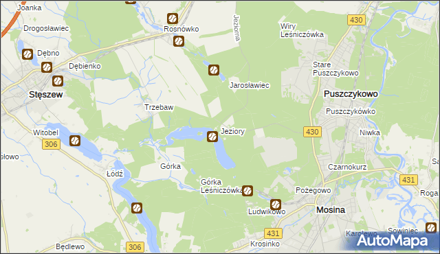 mapa Jeziory gmina Mosina, Jeziory gmina Mosina na mapie Targeo