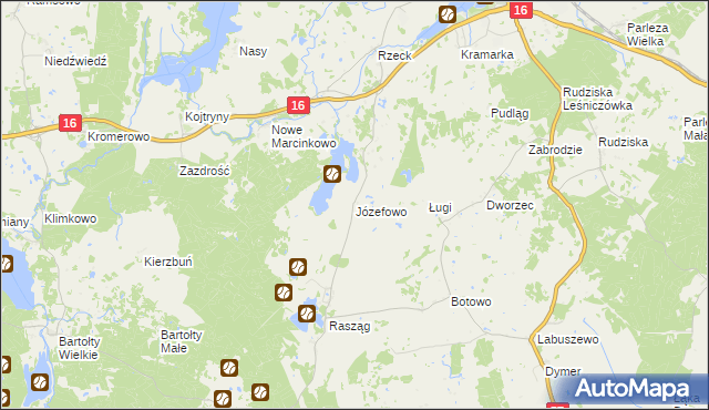 mapa Józefowo gmina Biskupiec, Józefowo gmina Biskupiec na mapie Targeo