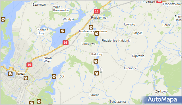 mapa Kałduny gmina Iława, Kałduny gmina Iława na mapie Targeo