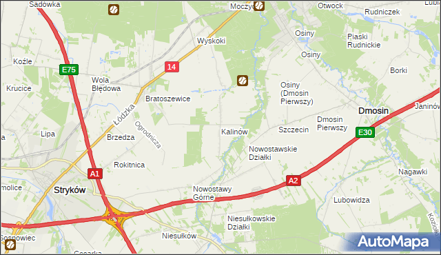 mapa Kalinów gmina Stryków, Kalinów gmina Stryków na mapie Targeo