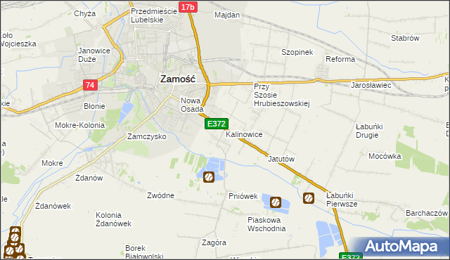 mapa Kalinowice gmina Zamość, Kalinowice gmina Zamość na mapie Targeo