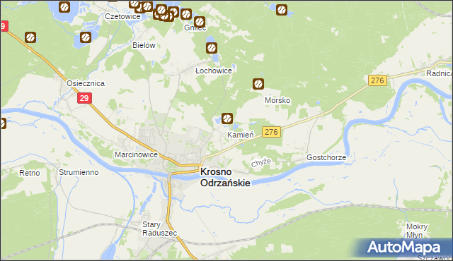 mapa Kamień gmina Krosno Odrzańskie, Kamień gmina Krosno Odrzańskie na mapie Targeo