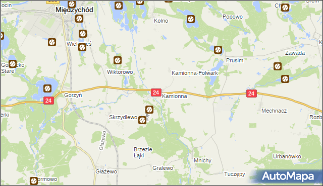 mapa Kamionna gmina Międzychód, Kamionna gmina Międzychód na mapie Targeo