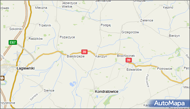 mapa Karczyn gmina Kondratowice, Karczyn gmina Kondratowice na mapie Targeo