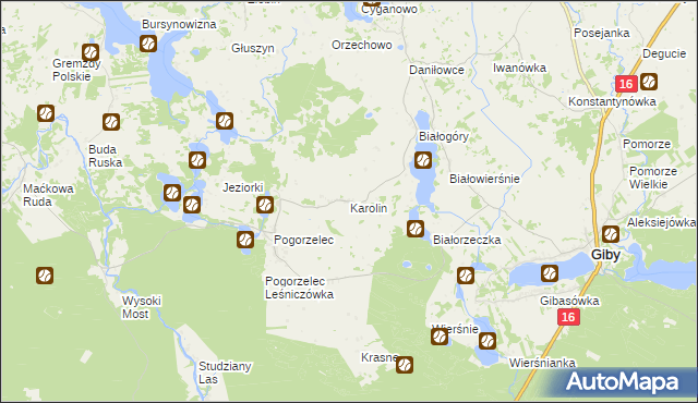 mapa Karolin gmina Giby, Karolin gmina Giby na mapie Targeo