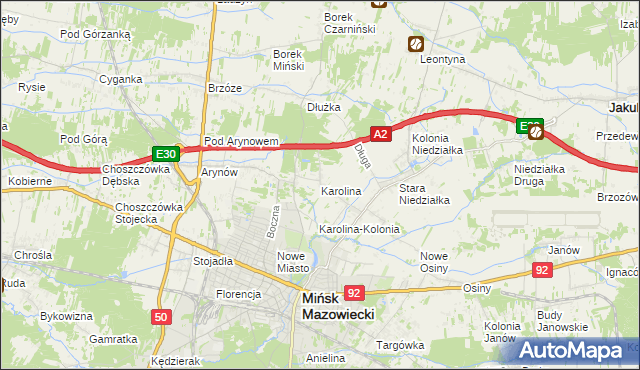 mapa Karolina gmina Mińsk Mazowiecki, Karolina gmina Mińsk Mazowiecki na mapie Targeo