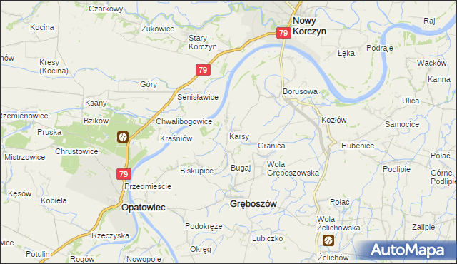 mapa Karsy gmina Gręboszów, Karsy gmina Gręboszów na mapie Targeo