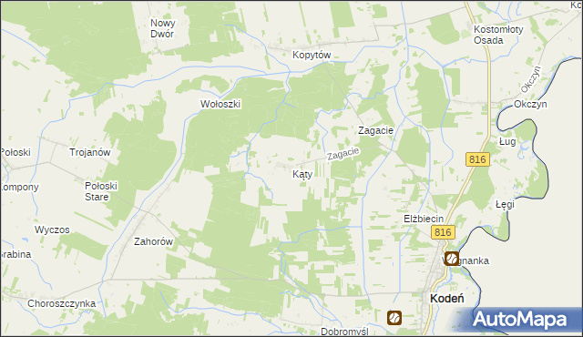 mapa Kąty gmina Kodeń, Kąty gmina Kodeń na mapie Targeo