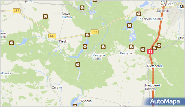 mapa Kęszyca Leśna, Kęszyca Leśna na mapie Targeo