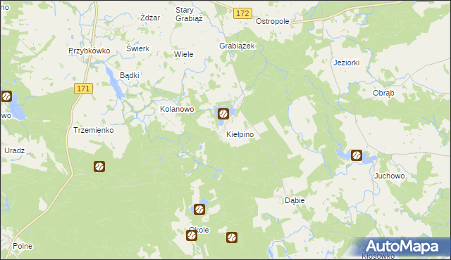 mapa Kiełpino gmina Borne Sulinowo, Kiełpino gmina Borne Sulinowo na mapie Targeo