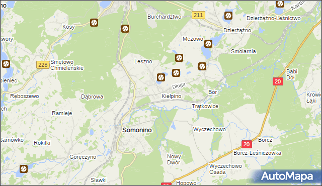 mapa Kiełpino gmina Kartuzy, Kiełpino gmina Kartuzy na mapie Targeo