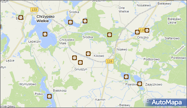 mapa Kikowo gmina Pniewy, Kikowo gmina Pniewy na mapie Targeo