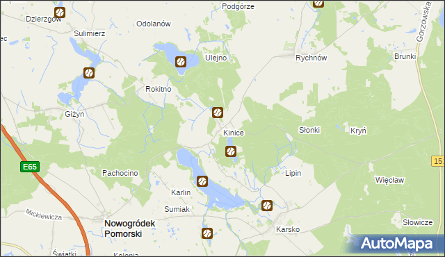 mapa Kinice gmina Nowogródek Pomorski, Kinice gmina Nowogródek Pomorski na mapie Targeo