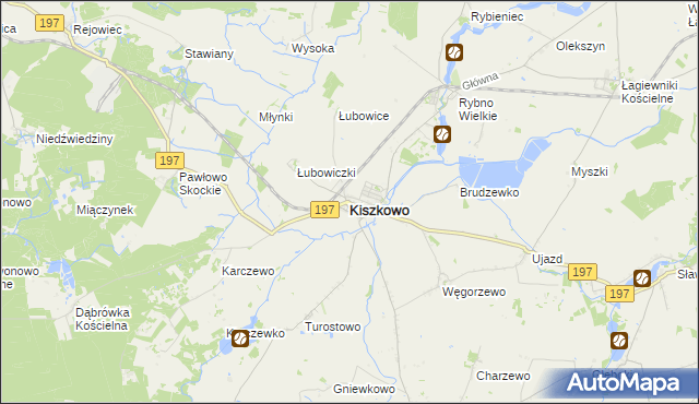 mapa Kiszkowo powiat gnieźnieński, Kiszkowo powiat gnieźnieński na mapie Targeo