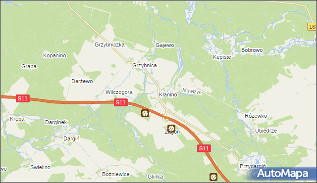 mapa Kłanino gmina Bobolice, Kłanino gmina Bobolice na mapie Targeo