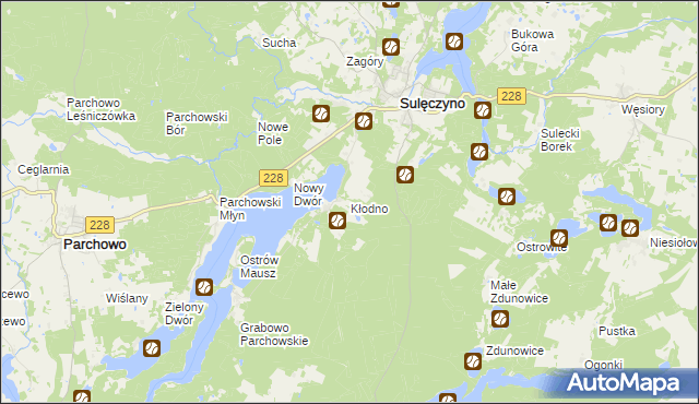 mapa Kłodno gmina Sulęczyno, Kłodno gmina Sulęczyno na mapie Targeo