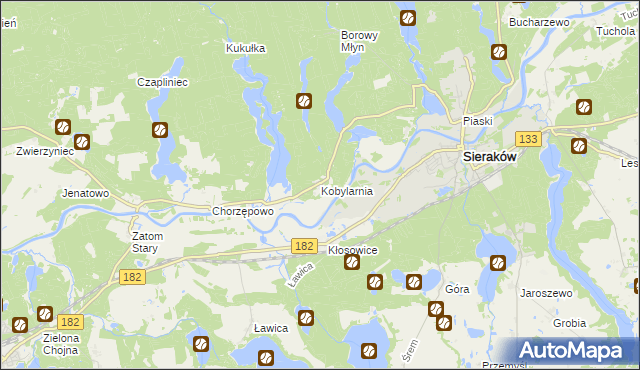 mapa Kobylarnia gmina Sieraków, Kobylarnia gmina Sieraków na mapie Targeo