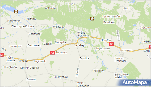 mapa Kodrąb powiat radomszczański, Kodrąb powiat radomszczański na mapie Targeo