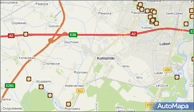 mapa Komorniki powiat poznański, Komorniki powiat poznański na mapie Targeo
