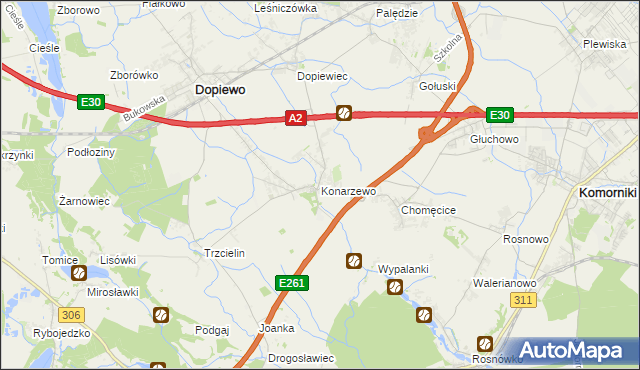 mapa Konarzewo gmina Dopiewo, Konarzewo gmina Dopiewo na mapie Targeo