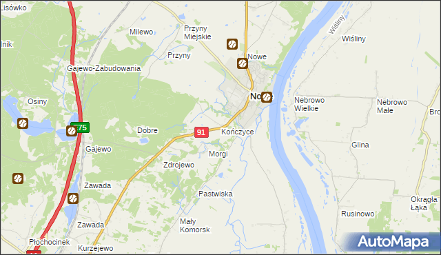 mapa Kończyce gmina Nowe, Kończyce gmina Nowe na mapie Targeo